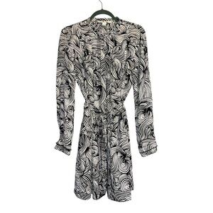 Diane Von Furstenberg Silk Long Sleeve Dress Tie Waist Button Down Swirl Print 8